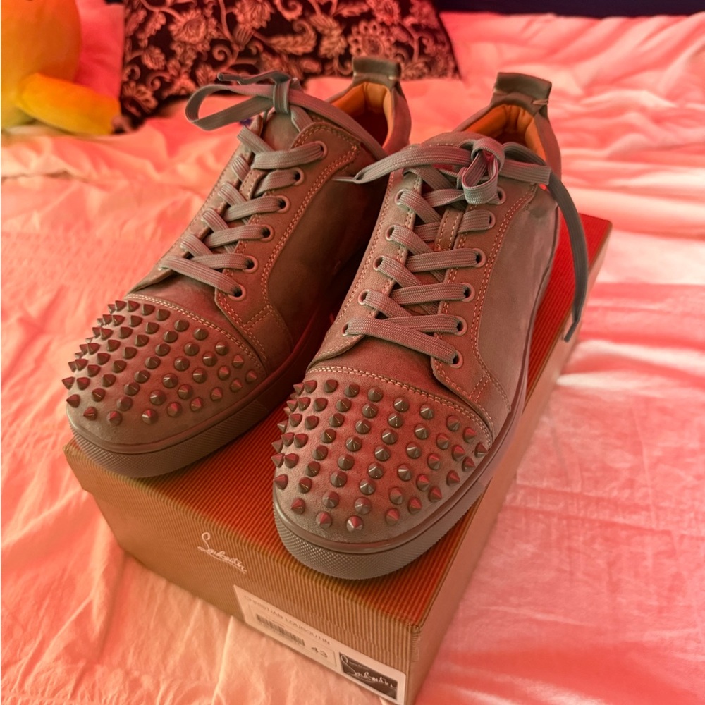 Christian Louboutin Gray Spiked Sneakers
